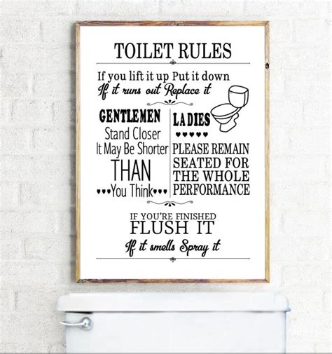Funny Bathroom Art Print Toilet Rules Bathroom Rules Sign Bathroom