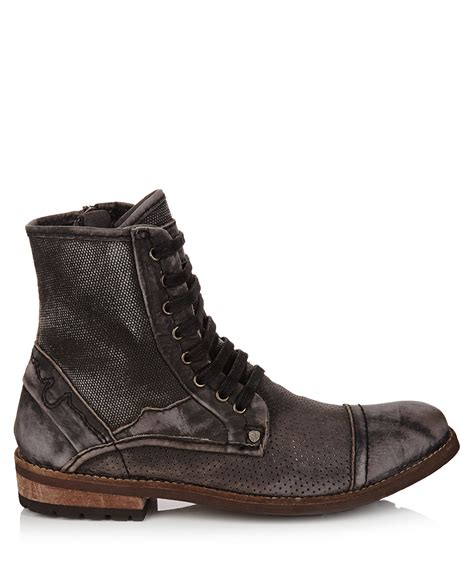 Feud Mens Black Distressed Leather Boots Designer Footwear Sale