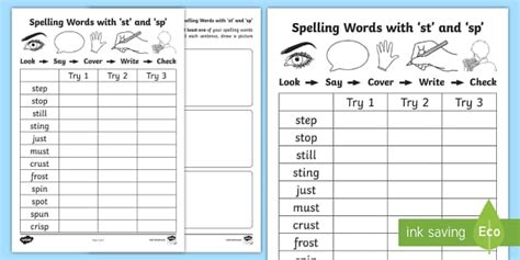 ‘st And ‘sp Spelling List Activity Cfe Resource Twinkl