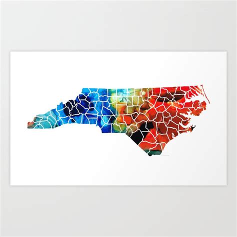 North Carolina Colorful Wall Map By Sharon Cummings Art Print By