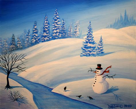 Original Acrylic Painting Snowy Landscape Art Winter Scenery Etsy