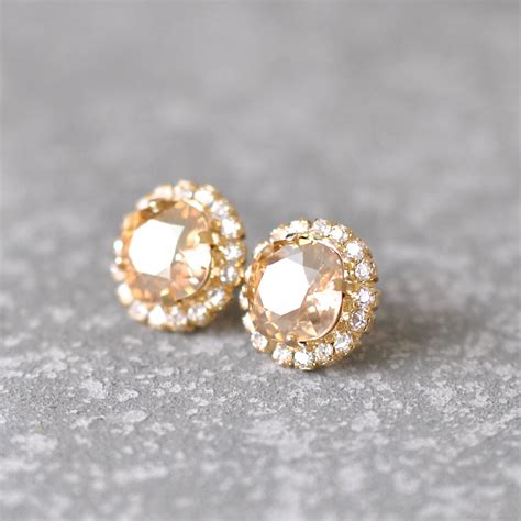 Champagne Diamond Earrings Swarovski Crystal Studs By Mashugana