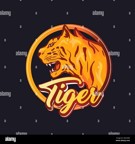 Tiger Hand Drawn Logotype Vector Template Dangerous Predator Face In