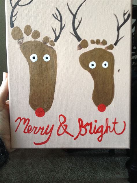 Reindeer Footprint Art Handcrafted Christmas Cards Christmas Arts And Crafts Christmas Crafts