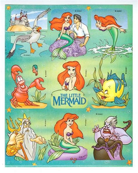 Disneys The Little Mermaid Sticker Sheet Vintage 90s Princess Ariel