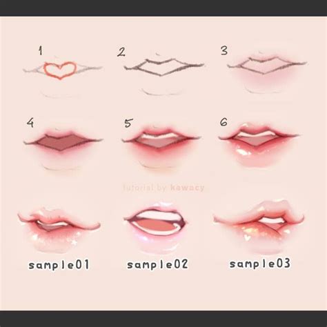 Lips Step By Step By Kawacy Art Reference And Tutorial Pinterest