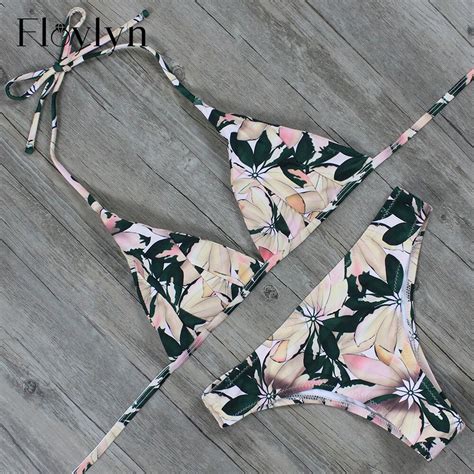 Floylyn Floral Print Sexy Triangle Push Up Women Bikini Swimwear Set Summer Vintage Beach