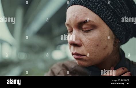 poor socially deprived homeless woman crying outside loneliness abandonment stock video