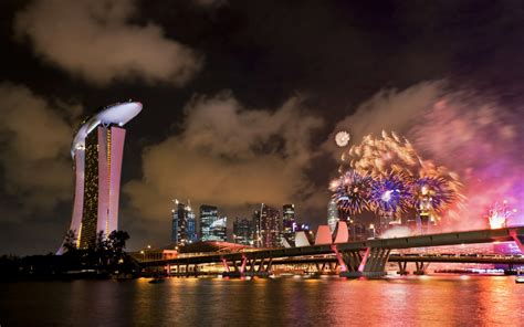 Wallpaper Cityscape Night Singapore Reflection Fireworks Skyline Evening River Dusk