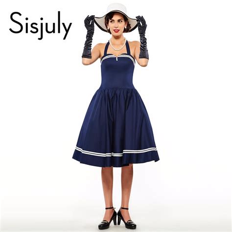 Sisjuly Vintage Summer Dress A Line Women Vintage Pin Up Dress Spaghetti Strap Summer Dress Knee