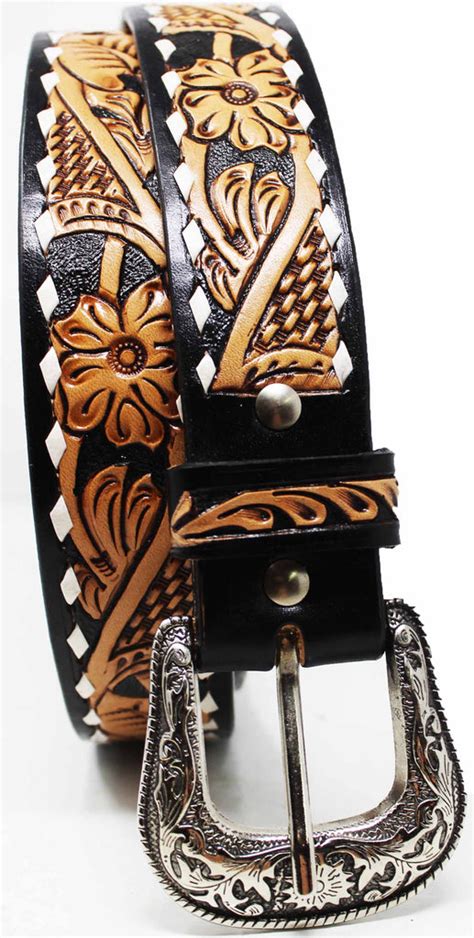 Western Floral Tooled Buckstitch Leather Belt 26fk16n — Challenger