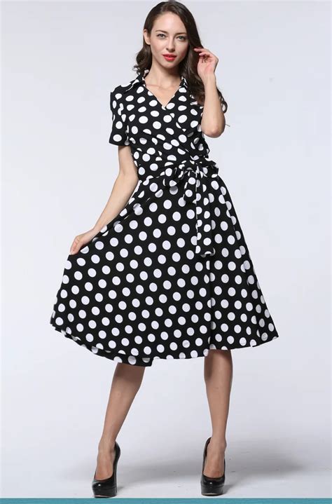 vintage 50s 60s style plus size women big swing belted casual dress fit and flare polka dot
