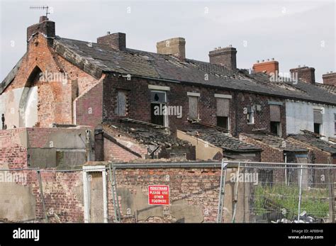 A Row Of Old Abandoned Terraced Houses In Blackburn Lancashire Uk