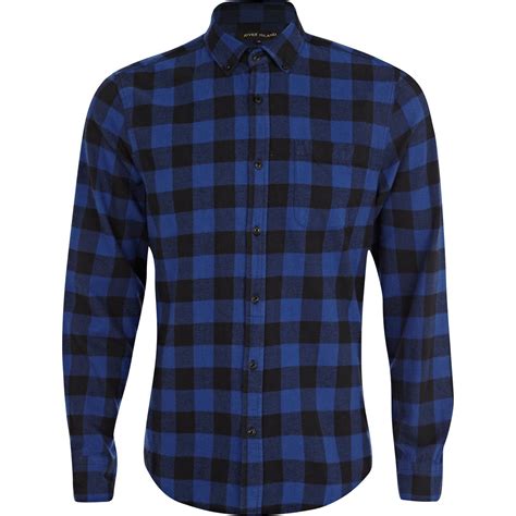 Lyst River Island Blue Check Flannel Shirt In Black For Men