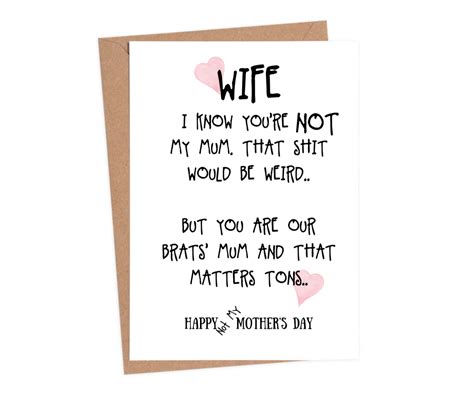 There are 5430 wife mother day card for sale on etsy, and they cost $5.63 on average. Mothers day card wife | Sarcastic mothers day cards | Personalised