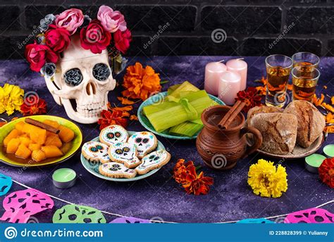 Traditional Day Of The Dead Food Stock Image Image Of Marigold Party