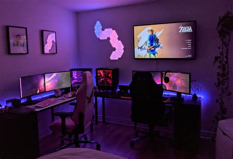 our couple s battlestation setup video game room design game room design gaming room setup