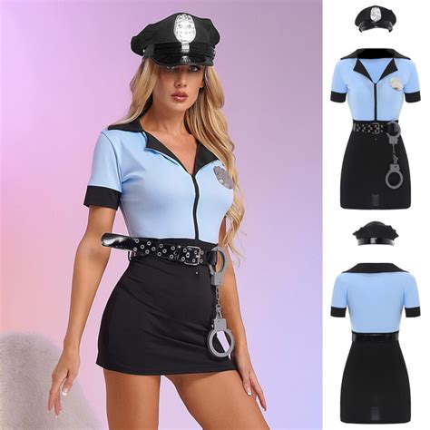 women s 5piece cop costumes officer uniform set sexy bodycon dress role play adult party outfit