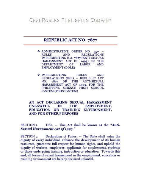 Ra 7877 Anti Sexual Harassment Act Of 1995 Sexual Harassment