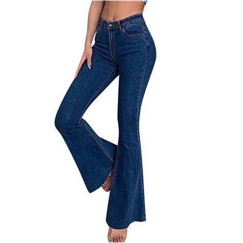 Bell Bottom Jeans For Women High Waisted Stretch Classic Flare Bell Bottom Raw Hem Fitted Wide