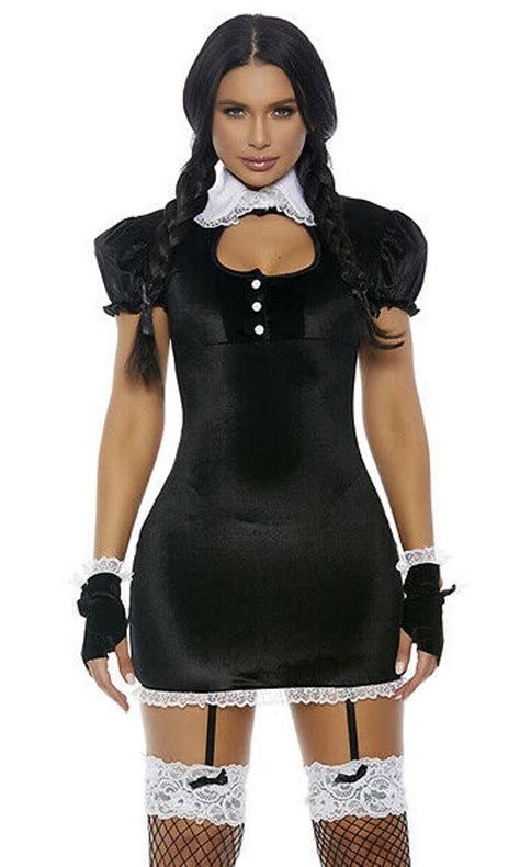 Womens Casual Black Mini Dress Wednesday Addams Halloween Party