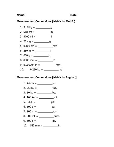 Convert Meters To Centimeters Worksheet