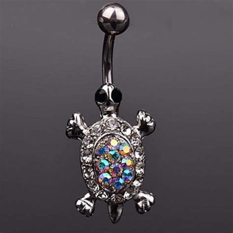 Sexy Navel Piercing Body Jewelry Crystal Plated Turtle Dangle Belly Bar