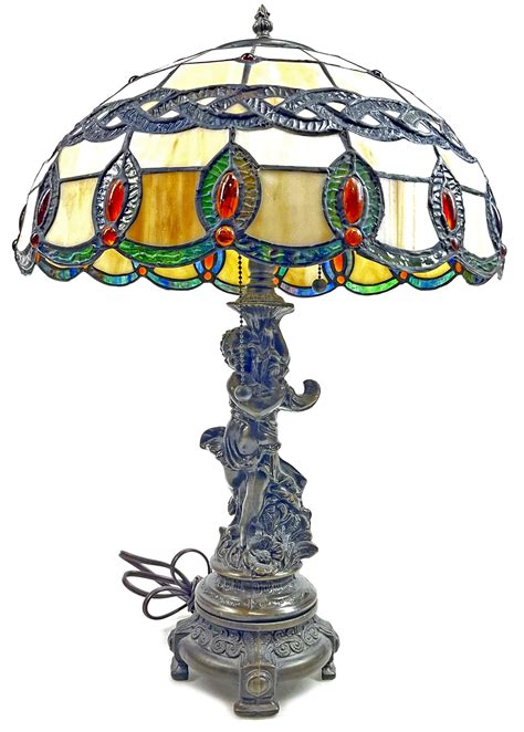 Lot Art Deco Stained Glass Figural Table Lamp