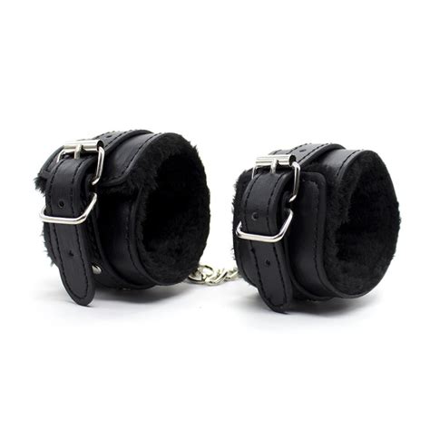 Black PU Leather Handcuffs Restraints Costume Restraint Bondage PlayChain Adult Sex Flirt Toys