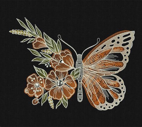 Butterfly Embroidery Design Flowers Etsy