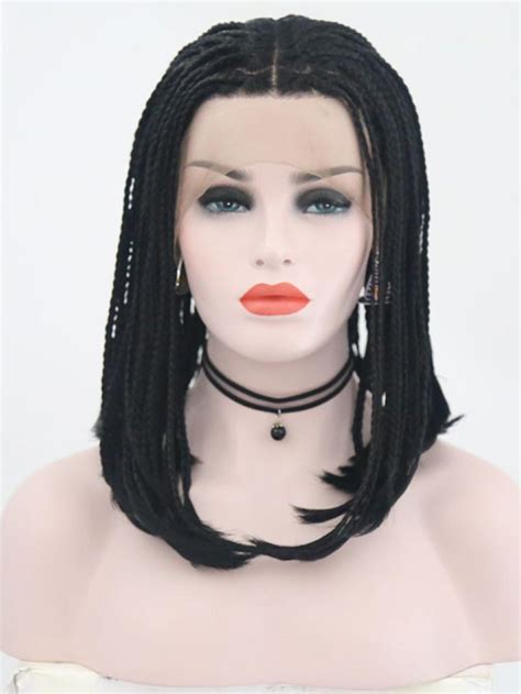Black Bob Twist Braid Lace Front Wig Synthetic Wigs Babalahair