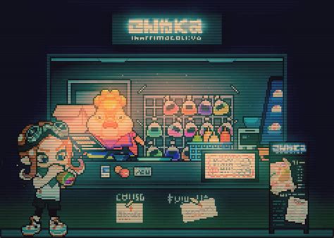電子十字繡老鼠 On Twitter 画了自己的小章鱼和小吃店ʚ 𖥦 ɞ Splatoon3 ドット絵 Pixelart