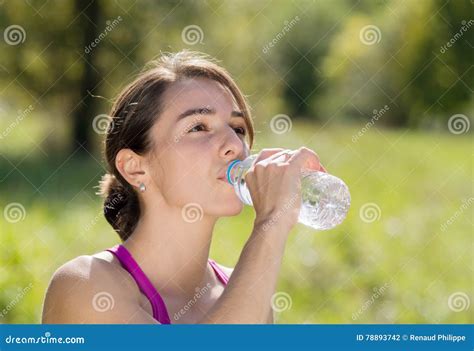 Athletic Girl Drinking Water After Exercising Stock Photo Image Of