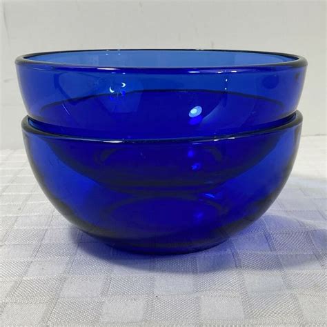Set Of 2 Vintage Mexico Cobalt Blue Glass Deep Cereal Bowls 2 34 H X