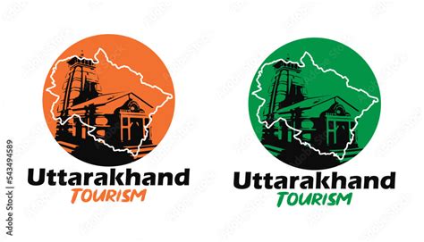 Uttarakhand Tourism 2 Types Logo With Uttarakhand Map And Kedarnath