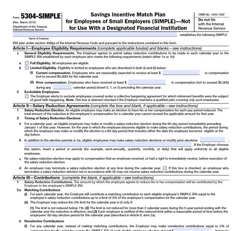 Irs Form 5304 Simple Savings Incentive Match Plan For Employees Of