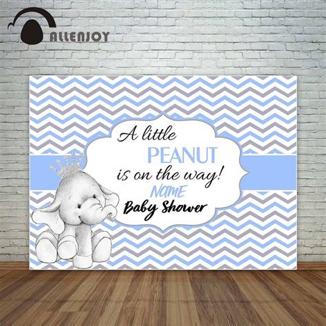 Allenjoy Baby Shower Blue Chevron Wave Pattern With Baby Elephant With Silver Crown Custom