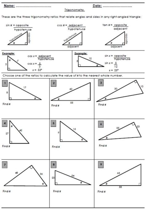 Use all of our free trigonometry worksheets and lessons here at easy teacher. FREE Trigonometry ratio review worksheet. | Trigonometry ...
