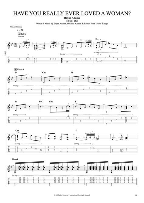 have you ever really loved a woman by bryan adams full score guitar pro tab