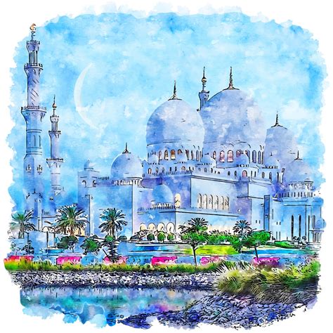 Sheikh Zayed Mosque Canvas Watercolor Painting Canvas Print Etsy