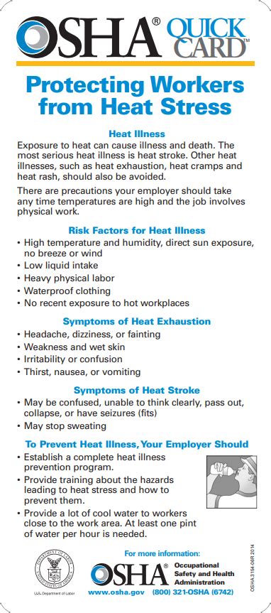 Osha Quick Card Protecting Workers From Heat Stress Construction Citizen