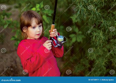 Little Girl Fishing With Spinning Stock Image Image Of Line Patience