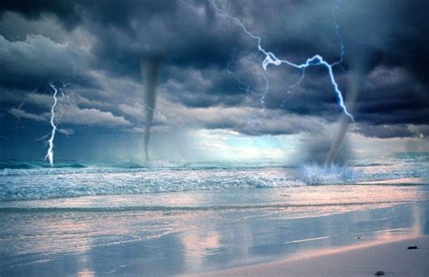 Pictures Lightning Storm Ocean Water Storm Over Water Beach