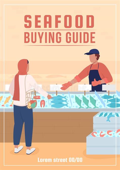 Seafood Market Buying Guide Poster Flat Vector Template Stock Vector