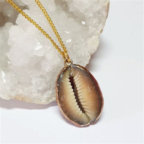 Cowrie Sea Shell Gold Electroplated Pendant And Gold Plated Etsy