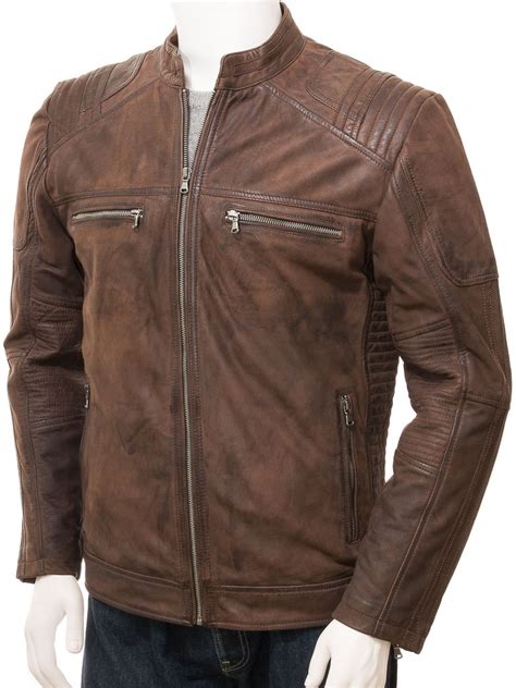 Mens Brown Leather Biker Jacket Knowstone Men Caine