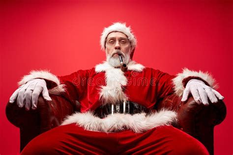 Fat Angry Santa Claus Isolated Over Red Background Stock Photo Image