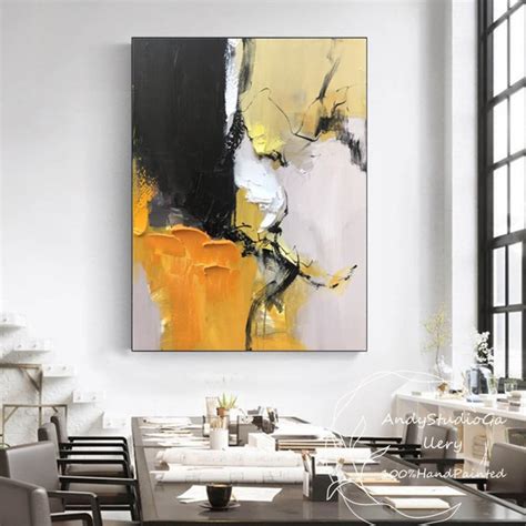 Original Abstract Paintingmodern Artyellow Paintingblack Etsy