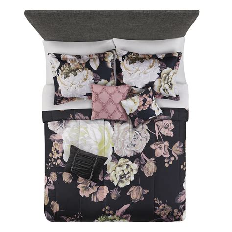 Broyhill queen bedroom set,costco queen bed set,overstock queen bedroom set, with resolution 1417px x 945px. Mainstays Black Floral 8 Piece Bed in a Bag Set with ...
