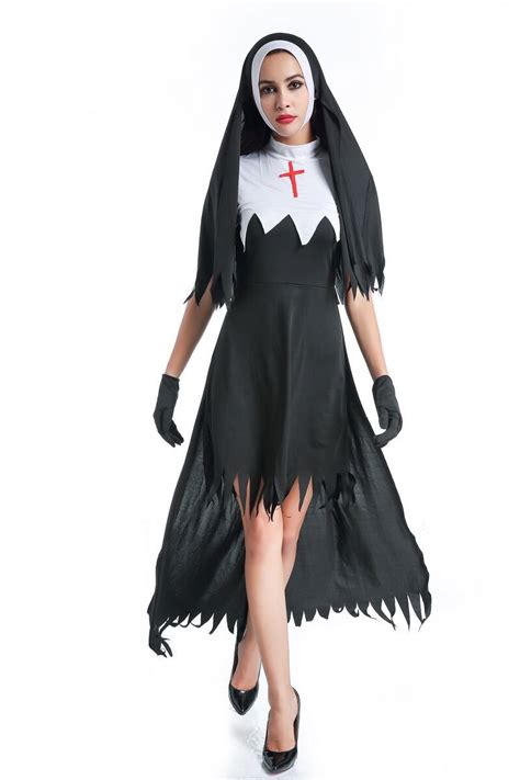 Cfyh 2018 Sexy Nun Costume Adult Women Cosplay Black Hoodie For Halloween Sister Cosplay Party